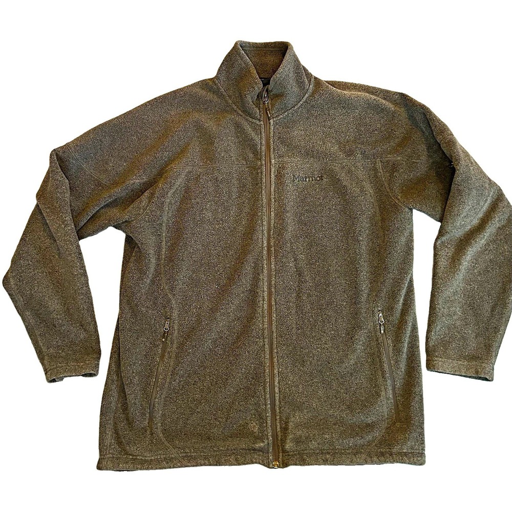Marmot Polartec Men's Gray Full Zip Fleece Jacket XL Mock Neck Zip Pockets
